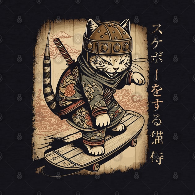 Skateboard Samurai Cat Tattoo, Kawaii Ninja Cat by Apocatnipse Meow